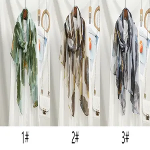 Women Monet Style Printed Voile Long Scarf Vintage Beach Shawl Lightweight Headscarf