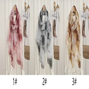 Vintage Monet style floral print voile long scarf shawl for women travel beach.