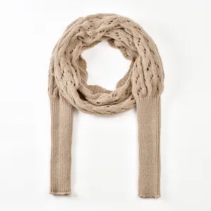 Women hollow knit scarf shawl with long sleeves autumn winter cozy neck warmer apparel detail