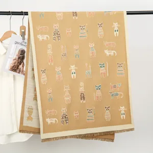 Niedlicher Katzenmuster Kaschmir Schal Herbst Winter warm gemütlich vielseitig Damen Mode