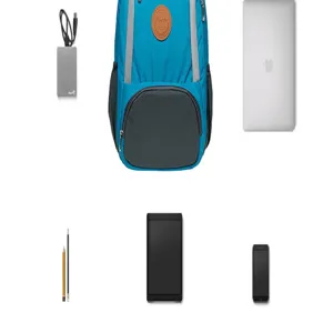 Stylish blue and grey casual backpack for daily commute and school use with large storage space.