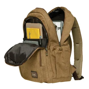 Vintage canvas backpack casual retro travel daypack student school bag with multi pockets