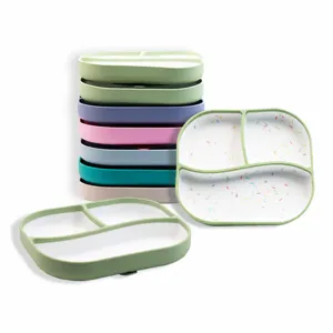 Assiette à Ventouse en Silicone pour Enfants Plat Divisé pour l'Alimentation des Tout-Petits avec Couvercle Vaisselle de Bébé
