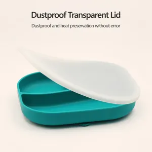 Assiette bebe en silicone avec couvercle compartimentee vaisselle pour enfant