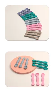 Silicone baby training spoon dual head teether infant feeding solid food utensils set