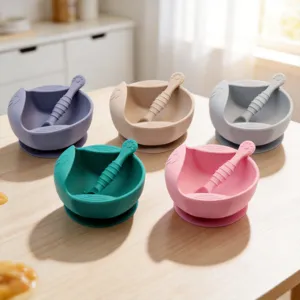 Baby Silicone Suction Bowl Infant Toddler Training Feeding Tableware Anti Dumping Solid Color Kids Dish Bowl