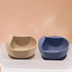 Silicone suction bowl set for babies, feeding toddler tableware with strong base, safe material.