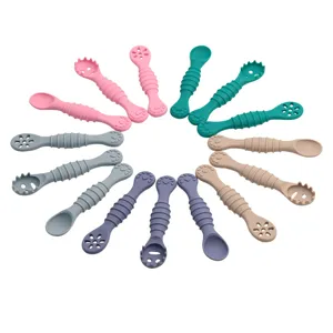 Baby silicone training spoon set dual-head soft spoons for infant feeding and teething.