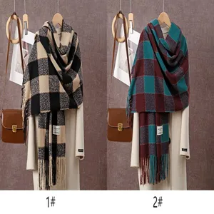 Women plaid tassel scarf autumn winter cozy warm thick wrap retro casual stylish neckerchief