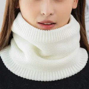 Winter Thickened Knitted Neck Warmer Solid Color Fleece Lined Scarf Unisex Warm Pullover Neck Gaiter For Cold Weather