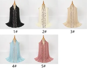 Women embroidered long scarf lightweight shawl hijab fashion elegant floral fringe wrap 5 colors
