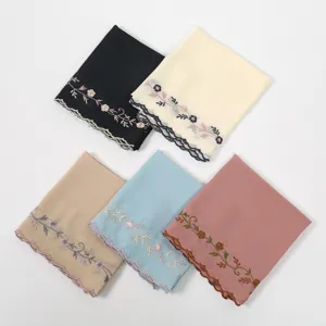 French luxury floral embroidered headscarf lightweight soft sheer hijab shawl for women.