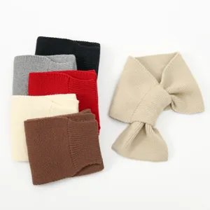 Women winter warm knitted scarf short bow tie elegant retro neckerchief detail display