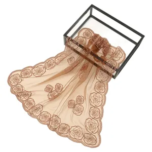 Women's vintage brown rose embroidered lace sheer scarf elegant floral shawl main display