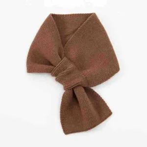 Brown knitted winter scarf for women, vintage cross short warm stylish winter neck warmer.