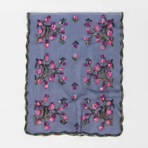 Foulard en gaze de nylon brodé femme long châle floral style ethnique voyage