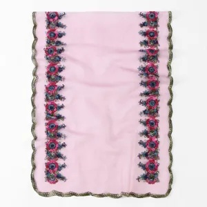 French vintage floral embroidered mesh long scarf, pink decorative lace shawl for women