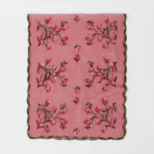 Foulard transparent en nylon brodé rose élégant châle floral léger accessorio mode femme