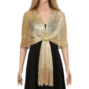 Gold metallic shawl wrap for women evening party wedding dress elegant sparkling cape