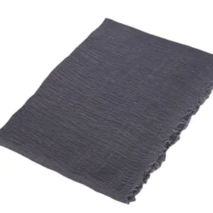 Solid color minimalist cotton linen scarf with frayed edges versatile dark grey shawl.