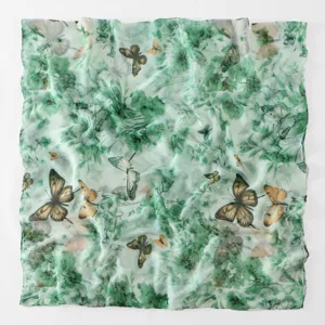 Green butterfly print scarf, lightweight sheer fabric sun protection shawl for women elegant.