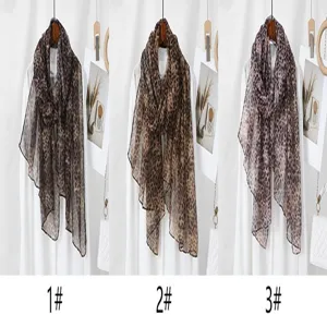 Leopard print long scarf voile lightweight soft fashion commuter shawls versatile sun protection