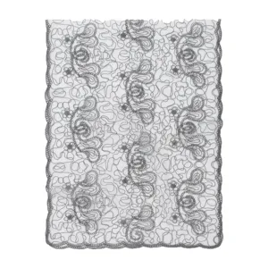 Elegant grey lace embroidered shawl, hollow out floral design, versatile women scarf.