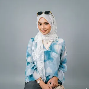 Women Fashion Floral Rose Embroidery Lace Scarf Lightweight Sheer Mesh Long Shawl Breathable Neck Kerchief Wrap
