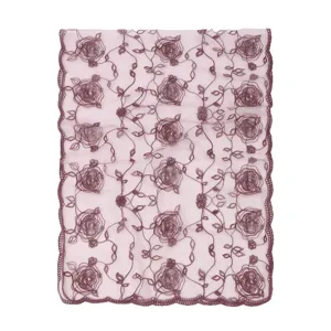 Women's floral embroidered mesh long scarf vintage sheer shawl lightweight breathable head wrap