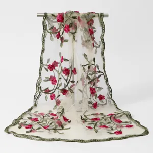 Women's sheer floral embroidered mesh scarf long vintage elegant casual shawl wrap.