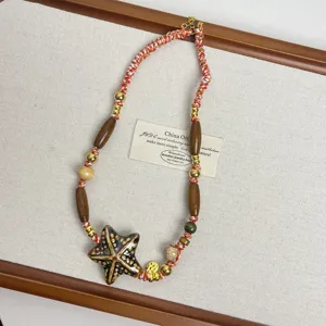Designer ceramic starfish pendant necklace retro woven beaded clavicle chain for women