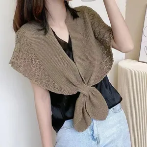 Womens knitted small shawl cape, casual breathable hollow out fashion outerwear.