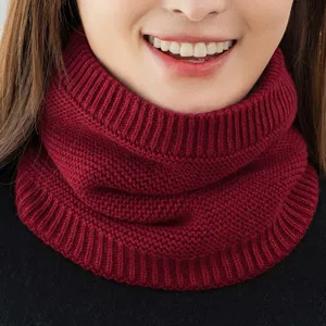Winter warm knitted neck warmer fleece lined solid color soft snood scarf for outdoor use