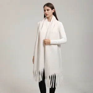 Long solid color imitation cashmere scarf with tassels winter thick warm shawl for women