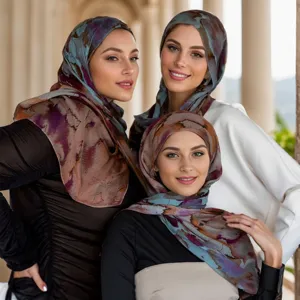 Fashion Digital Printed Chiffon Scarf Women High-End Satin Print Shawl Soft Breathable Long Scarves Daily Commute Accessories