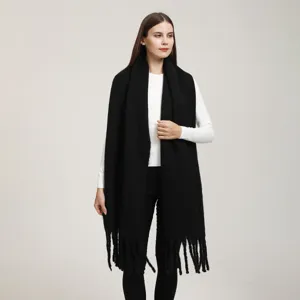 Solid color imitation cashmere scarf winter long thick fringe shawl warm versatile neckerchief style