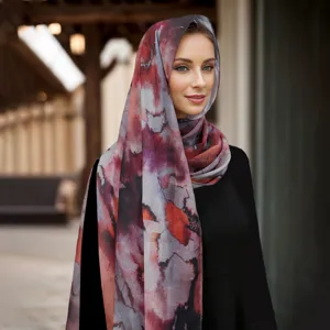 Fashion digital printed chiffon scarf elegant abstract pattern lightweight breathable shawl
