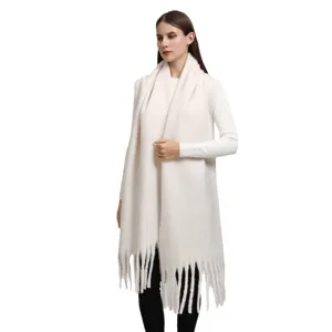 Casual winter solid color imitation cashmere long tassel scarf and shawl for women warm neckerchief