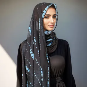 Fashionable digital print chiffon hijab scarf for women, soft breathable lightweight shawl.