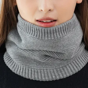Winter thick knitted neck warmer scarf for men and women, solid grey solid cold weather gear