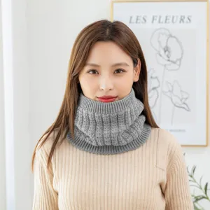 Grey knitted neck warmer for winter, warm fleece lined snood scarf for cold weather cycling.