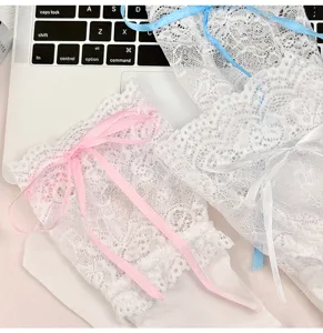 Lolita white lace ruffle over-the-knee socks with sweet bow ribbons for women and girls jk style.