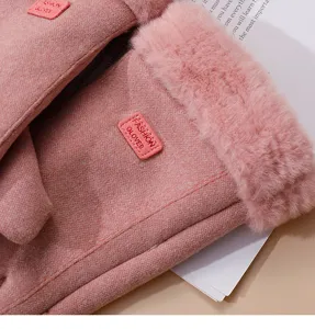 Vrouwen Winter Warm Handschoenen Pluche Manchet Touchscreen Winddicht Dik Roze Detail Weergave
