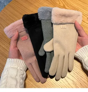 Vrouwen winter warme pluche manchet touchscreen handschoenen buiten winddicht dik fleece gevoerd