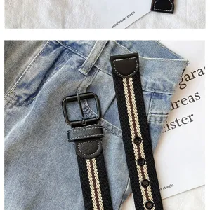Canvas belt for men and women casual fashion black striped trousers stylish waist accessory