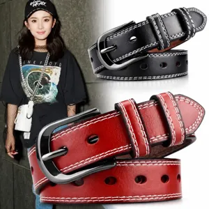 Women Casual PU Leather Belt Minimalist Hollow Pin Buckle Versatile Solid Color Waistband For Jeans Pants