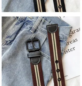 Korean fashion striped canvas belt for student casual jeans with premium metal buckle design