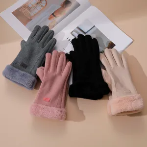 Dames Winter Warm Gebreide Touchscreen Handschoenen Verdikte Plus Fluweel Winddichte Outdoor Fietsen Thermische Handschoenen