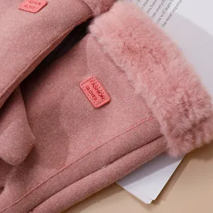 Vrouwen roze winter warme handschoenen met pluche manchetten dikke fleece gevoerd winddicht