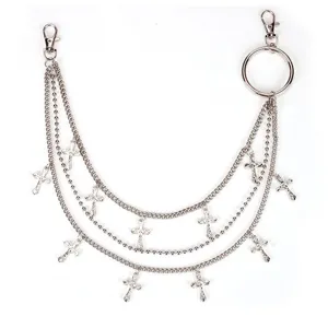 Punk Gothic multi-layer metal pants chain with cross charms, hip hop wallet chain for jeans.